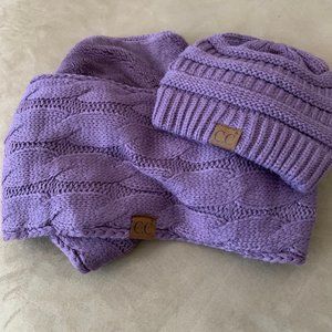 CC Knitted matching Hat & Infinity Scarf in Purple